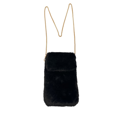 Faux Fur Mobile Phone Shoulder Bag Black