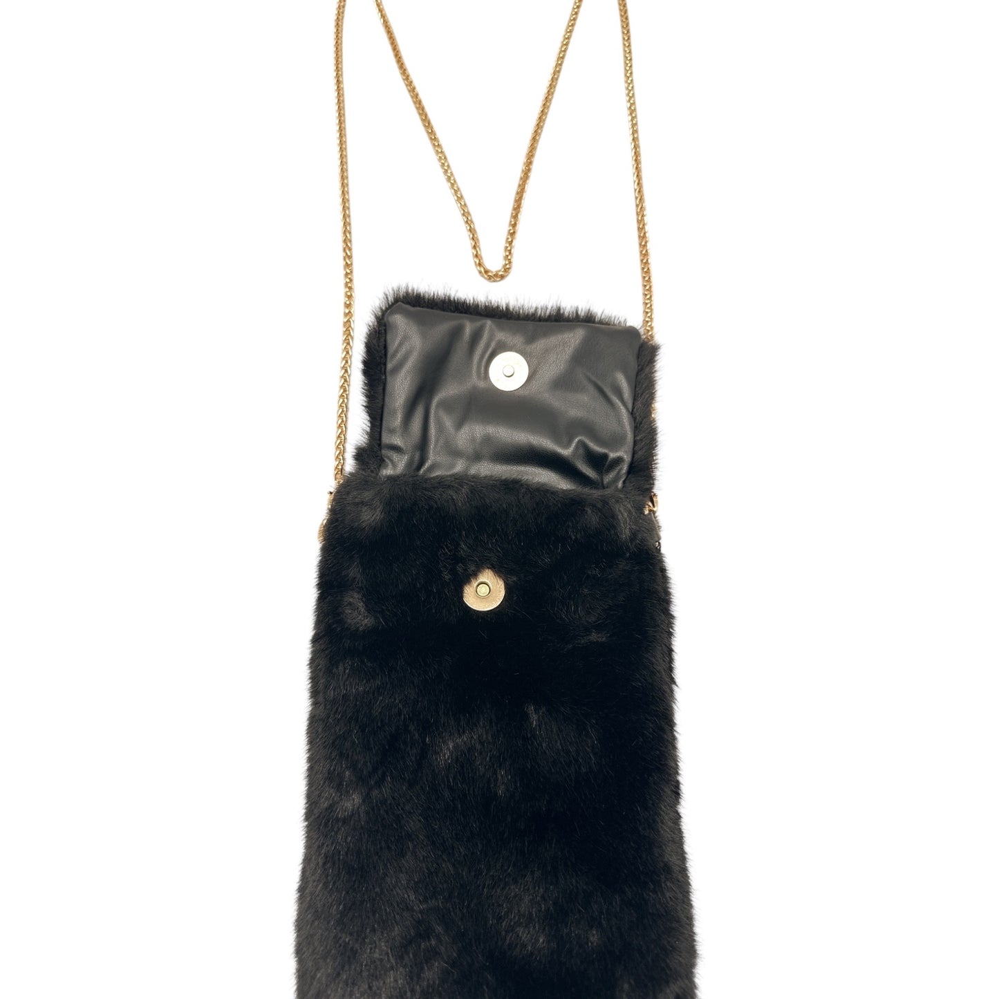 Faux Fur Mobile Phone Shoulder Bag Black