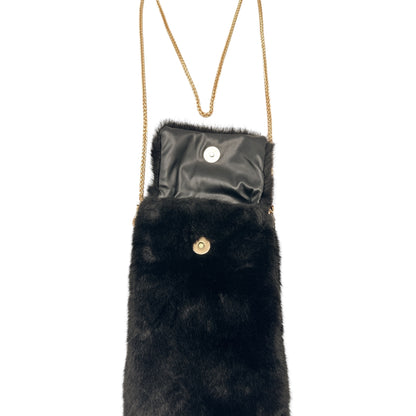 Faux Fur Mobile Phone Shoulder Bag Black