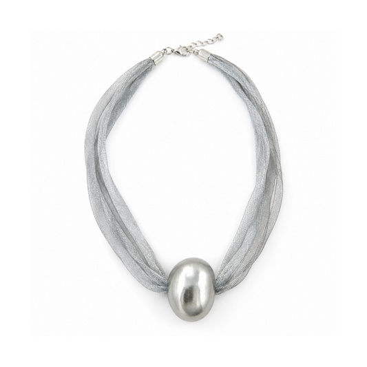 Silver Ball Statement Mesh Necklace