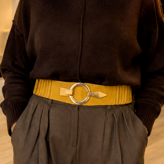 Mustard Elasticated Belt Gold Buckle