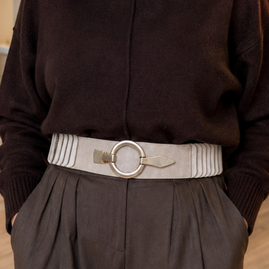 Light Grey Elasticated Belt Silver Buckle Front