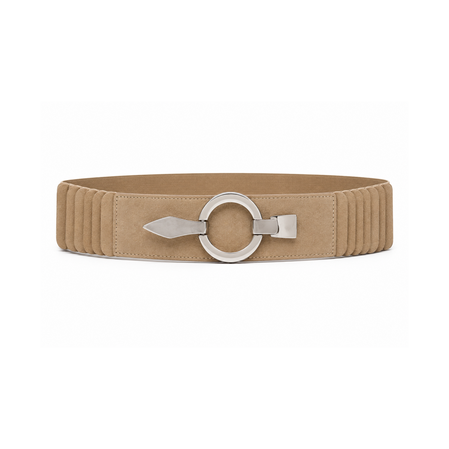 Beige Stretch Belt Silver Buckle
