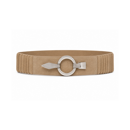 Beige Stretch Belt Silver Buckle