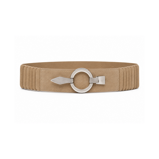 Beige Stretch Belt Silver Buckle