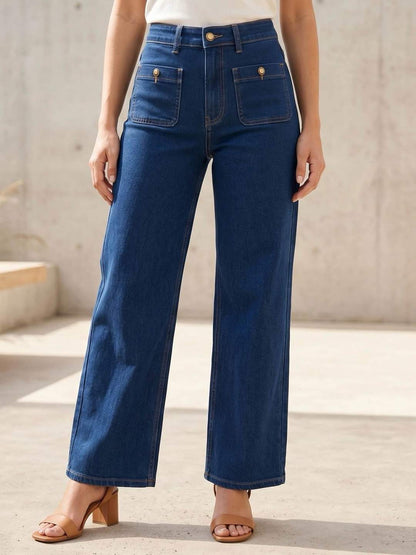 Margo Dark Denim Blue Straight Leg Jeans Pocket Front