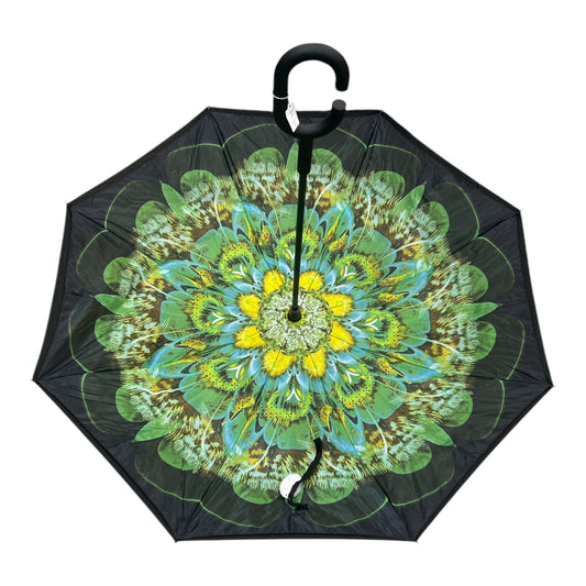 Upside Down Umbrella Green & Mustard Flower