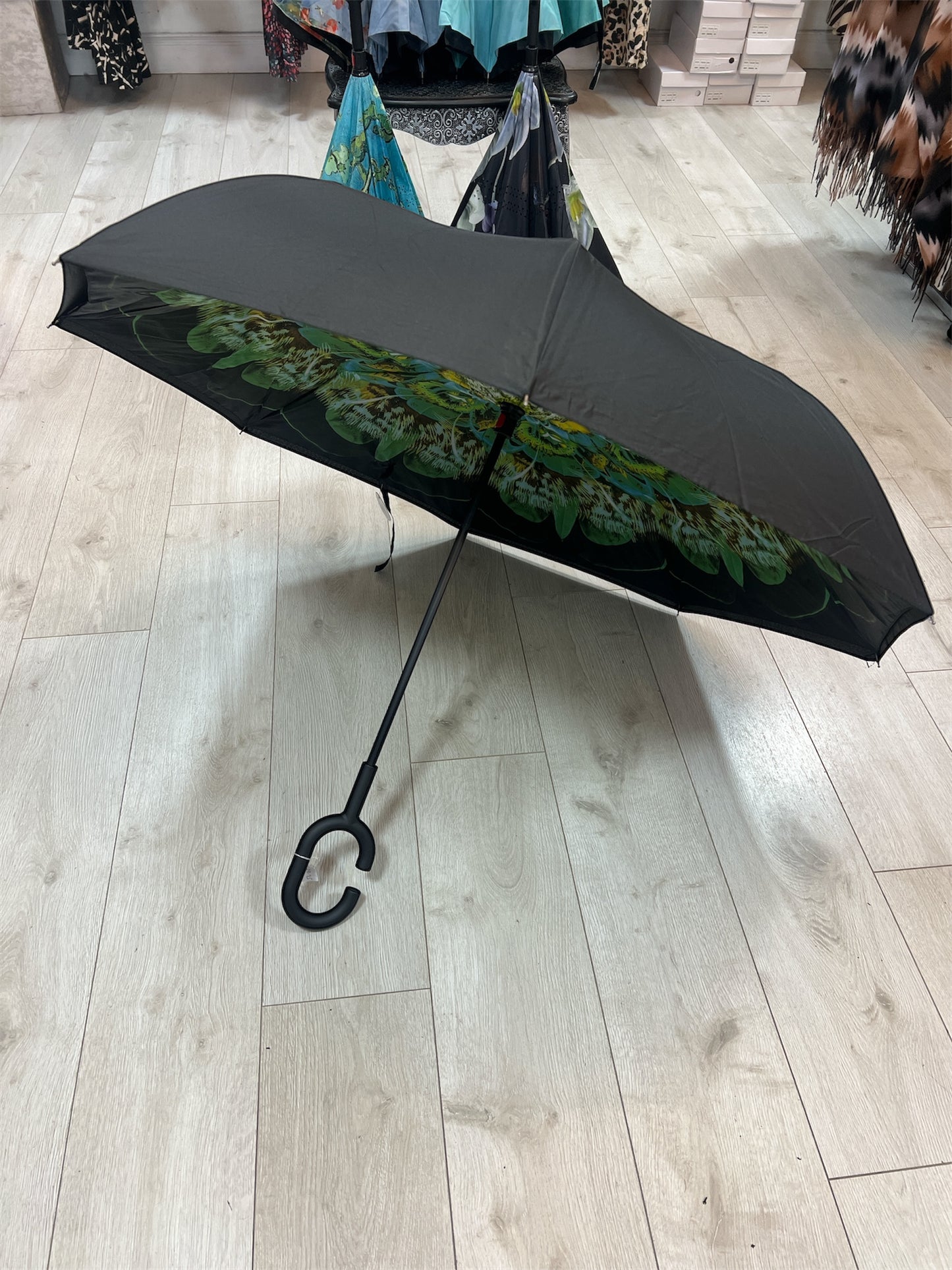 Upside Down Umbrella Green & Mustard Flower
