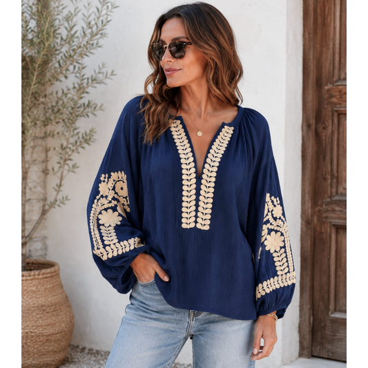 Farah Navy & Beige Boho Top
