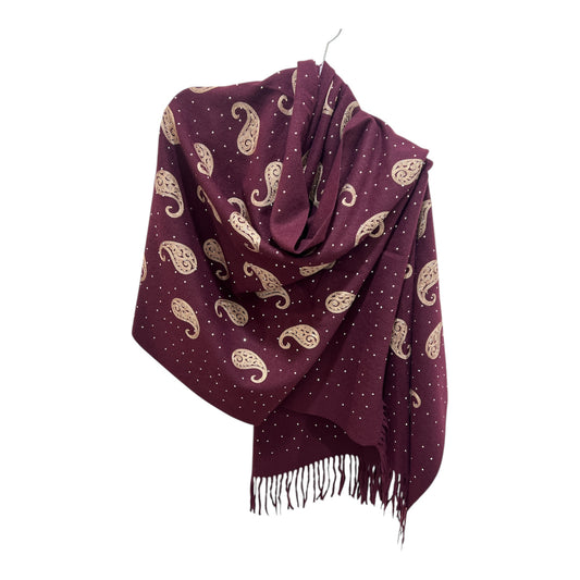 Burgandy Pashmina Beige Paisley & Crystals