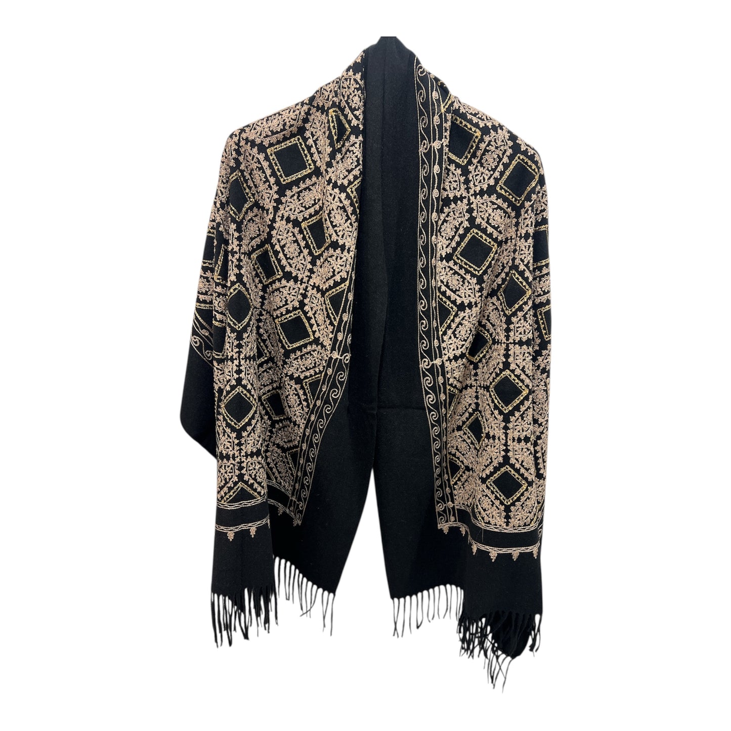 Black Embroidered Pashmina Beige & Gold Threading