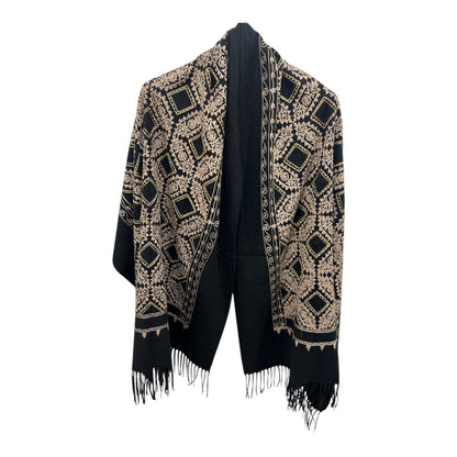 Black Embroidered Pashmina Beige & Gold Threading
