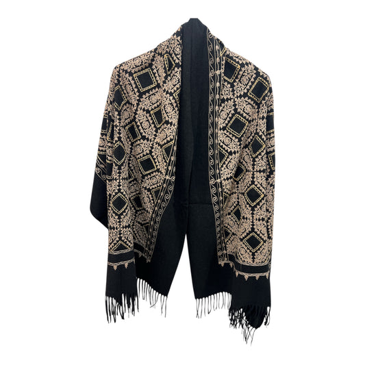 Black Embroidered Pashmina Beige & Gold Threading