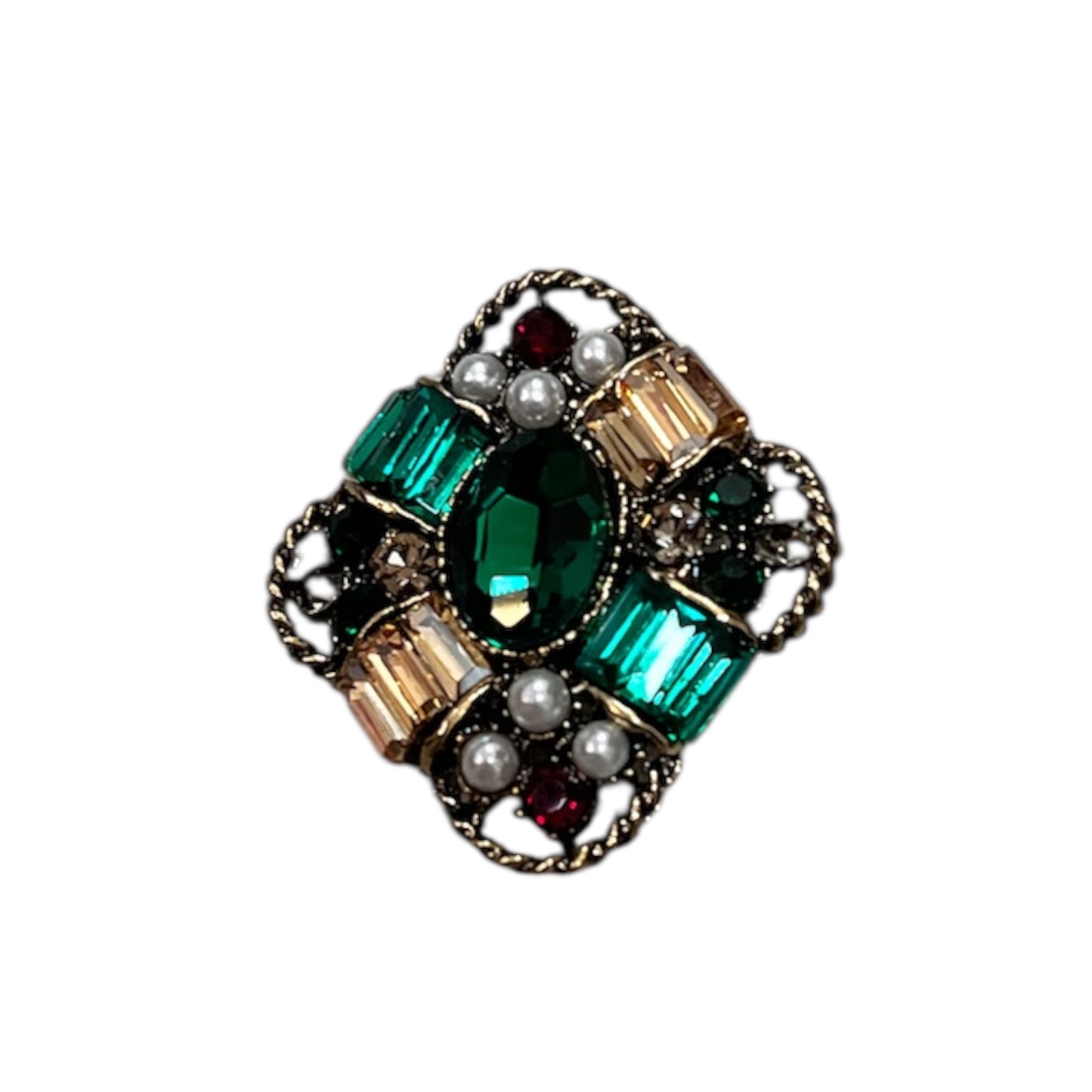 Vintage Style Brooch Green/ & Red