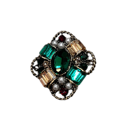 Vintage Style Brooch Green/ & Red