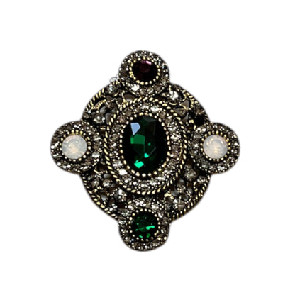 Vintage Style Brooch Gold Green & Purple Jewels