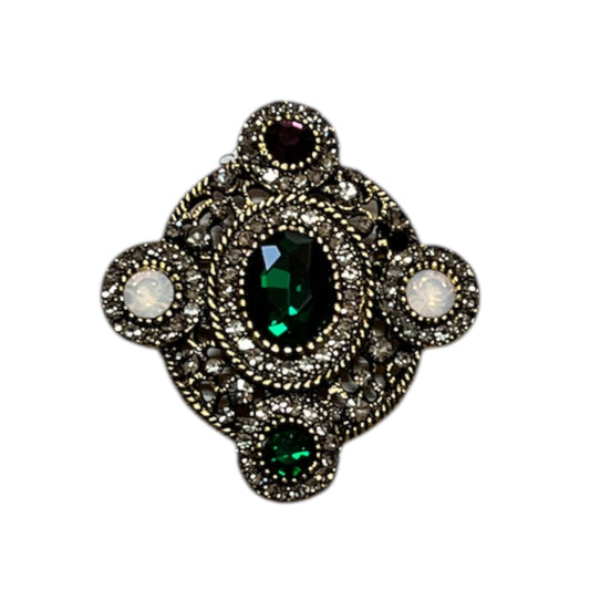 Vintage Style Brooch Gold Green & Purple Jewels
