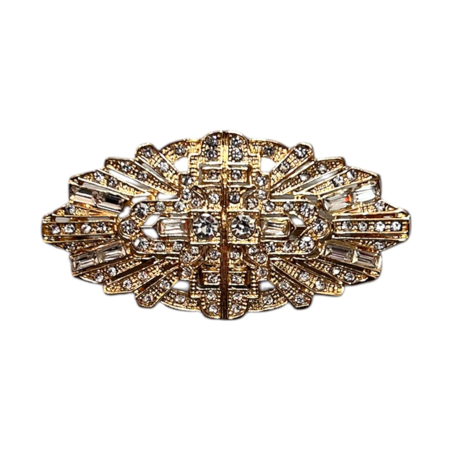 Vintage Style Brooch Gold & Clear Crystal