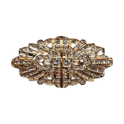 Vintage Style Brooch Gold & Clear Crystal