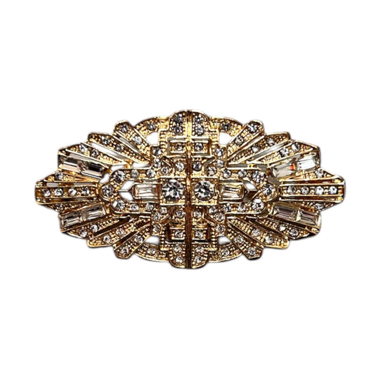 Vintage Style Brooch Gold & Clear Crystal