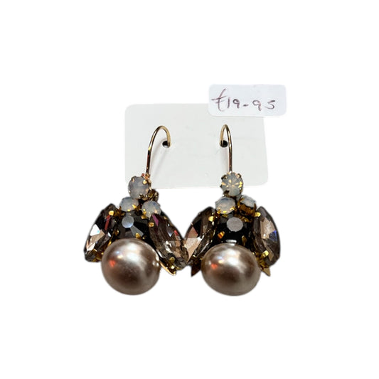 Cream Pearl & Bronze Crystal Drop Earrings