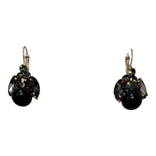 Black Pearl & Grey Crystal Drop Earrings