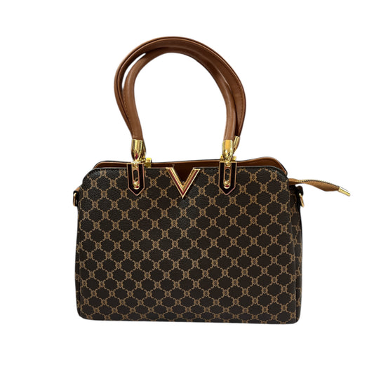 Chocolate Brown & Tan Handbag Gold Trim