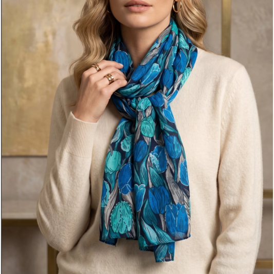 Floral Print Scarf Teal & Blue