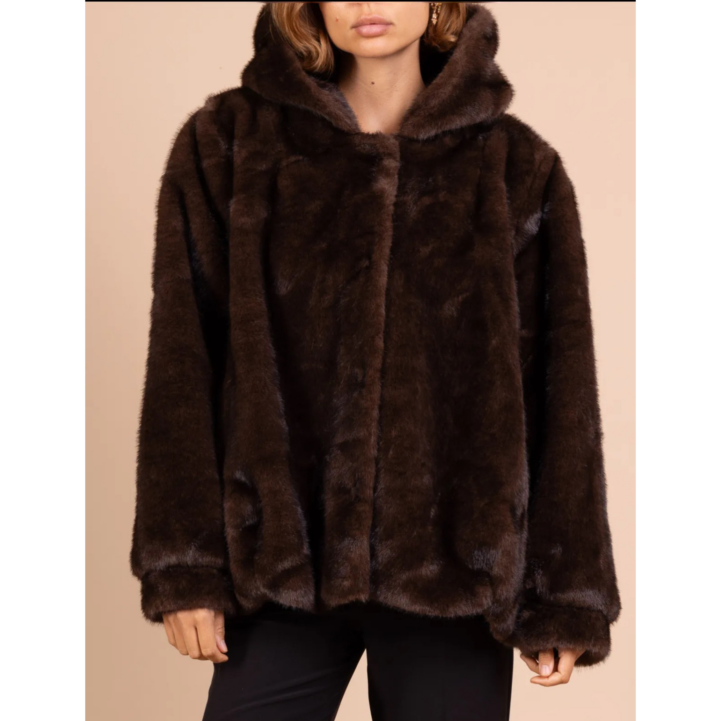 Farah Brown Hooded Faux Fur Jacket