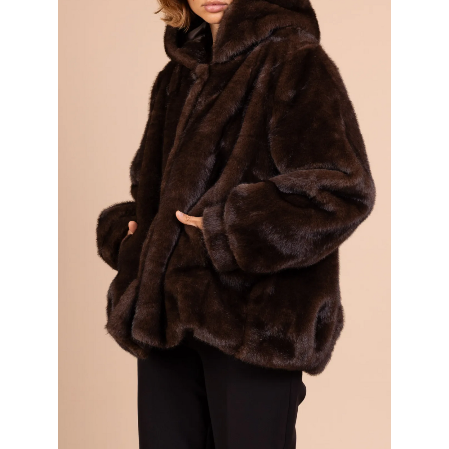 Farah Brown Hooded Faux Fur Jacket