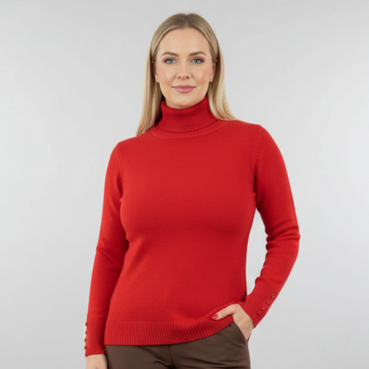 Red Polo Neck Fine Knit Jumper