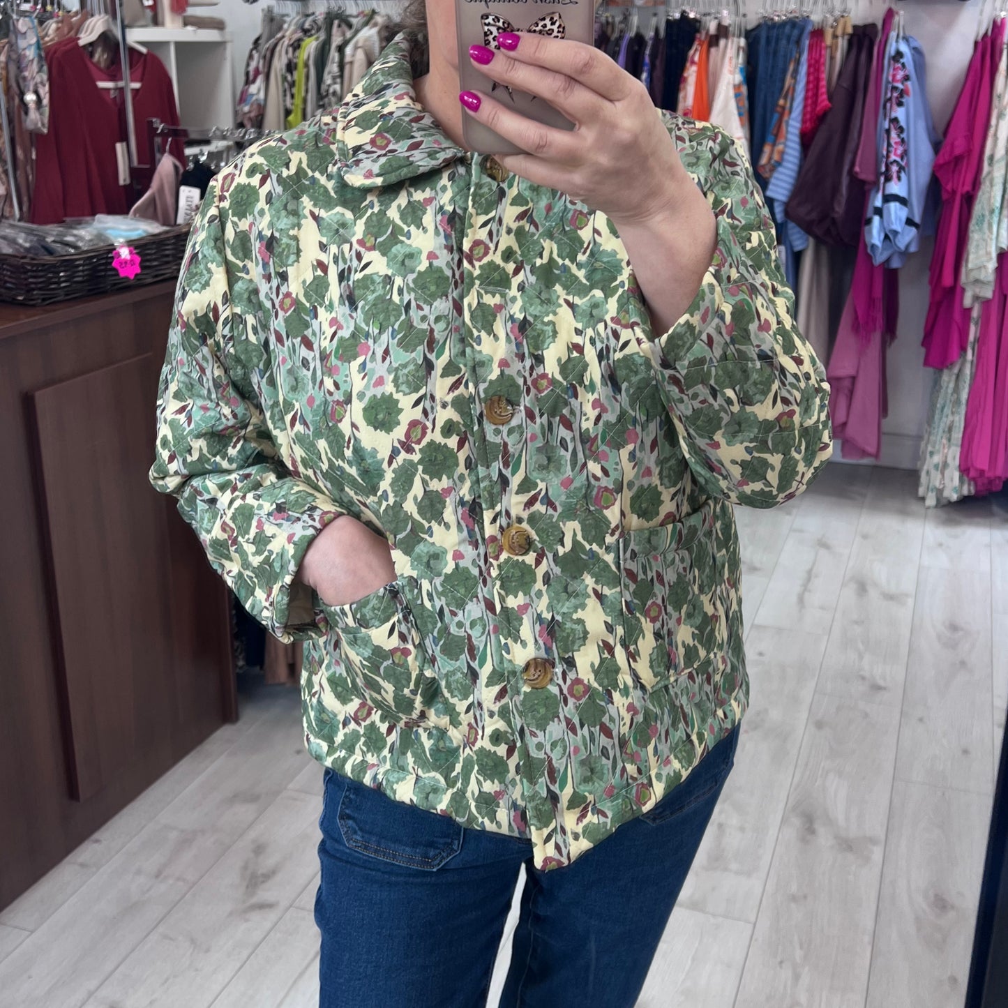 Green Floral Quilted Jacket (Fits 8-16)