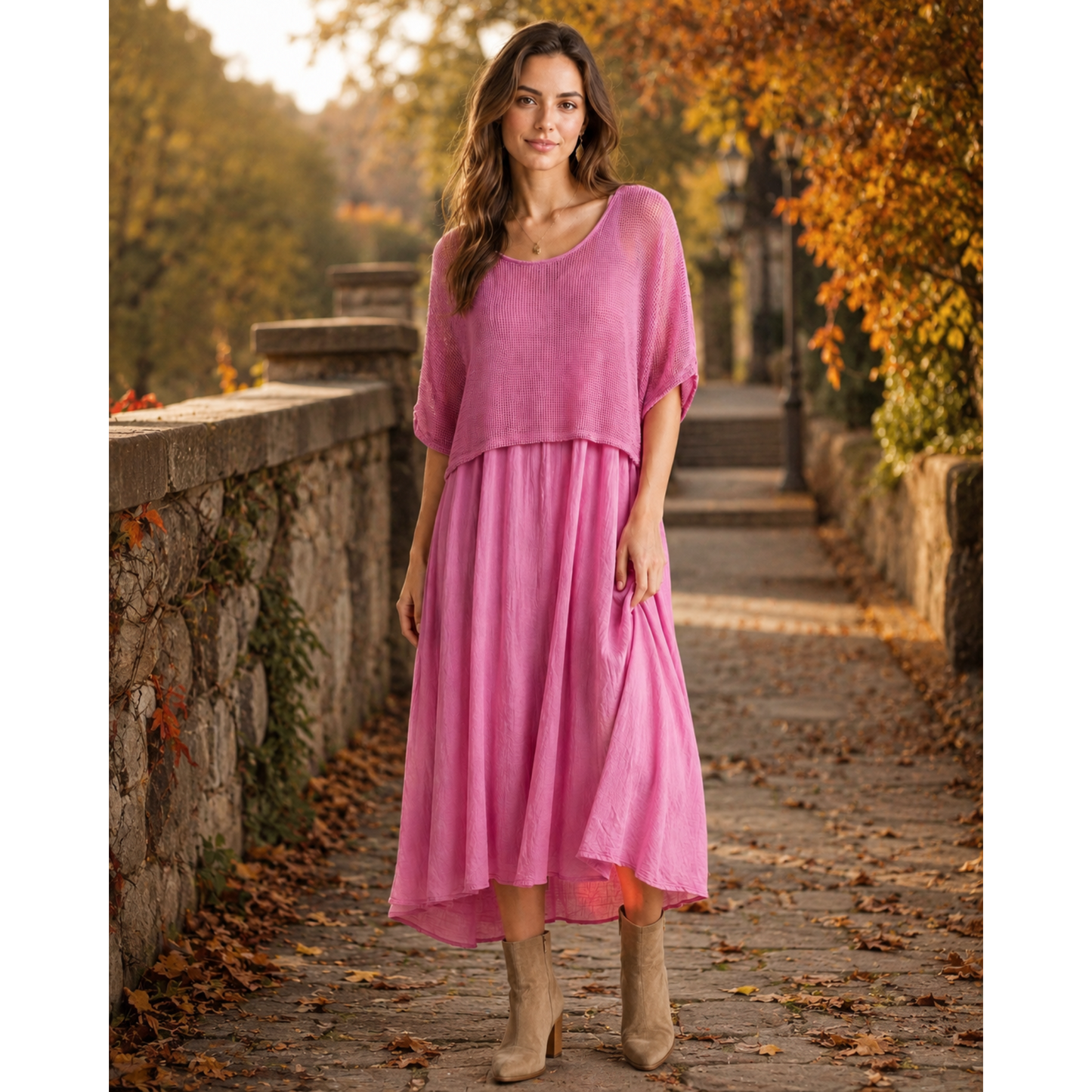 2 Piece A-Line Midi Dress & Mesh Top  (3 Colours)