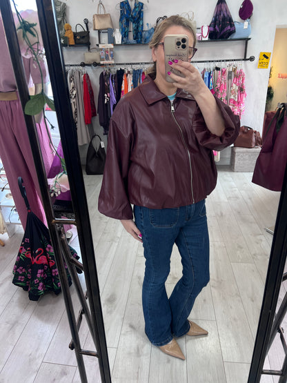 Burgandy Faux Leather Zip Jacket (8-16)