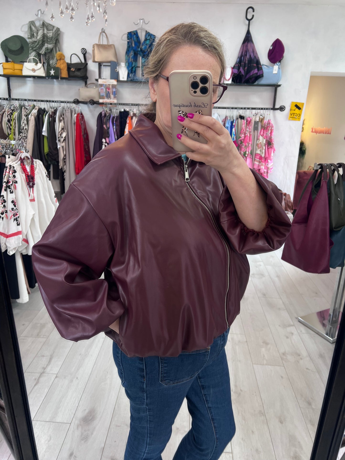 Burgandy Faux Leather Zip Jacket (8-16)