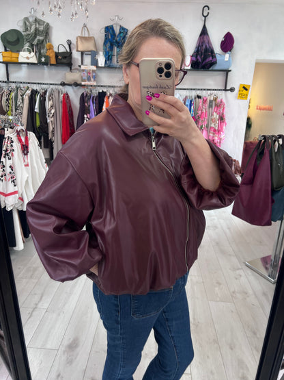Burgandy Faux Leather Zip Jacket (8-16)