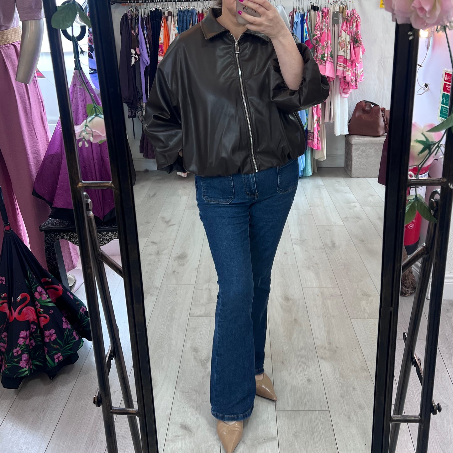 Dark Brown Faux Leather Zip Jacket (8-16)