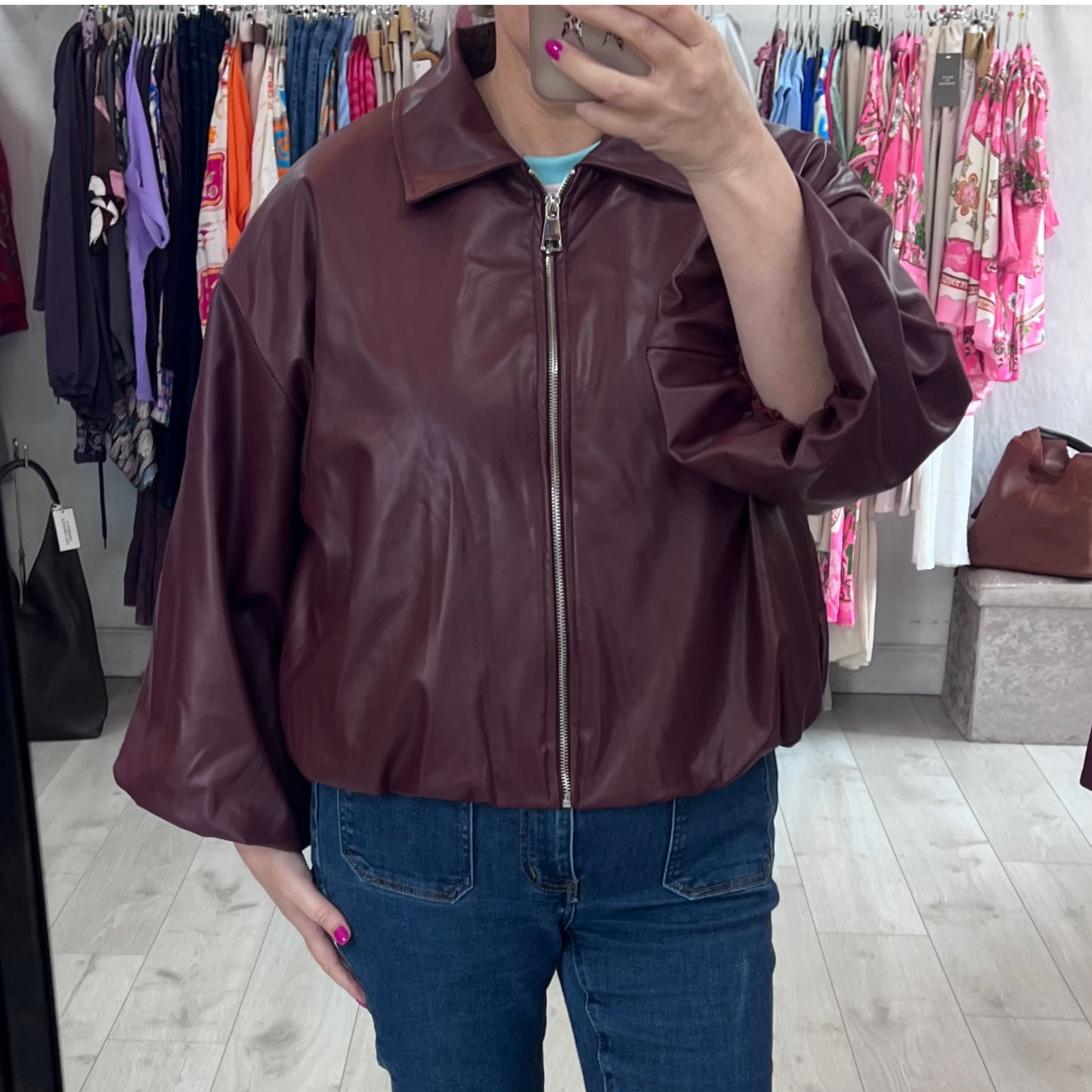 Burgandy Faux Leather Zip Jacket (8-16)