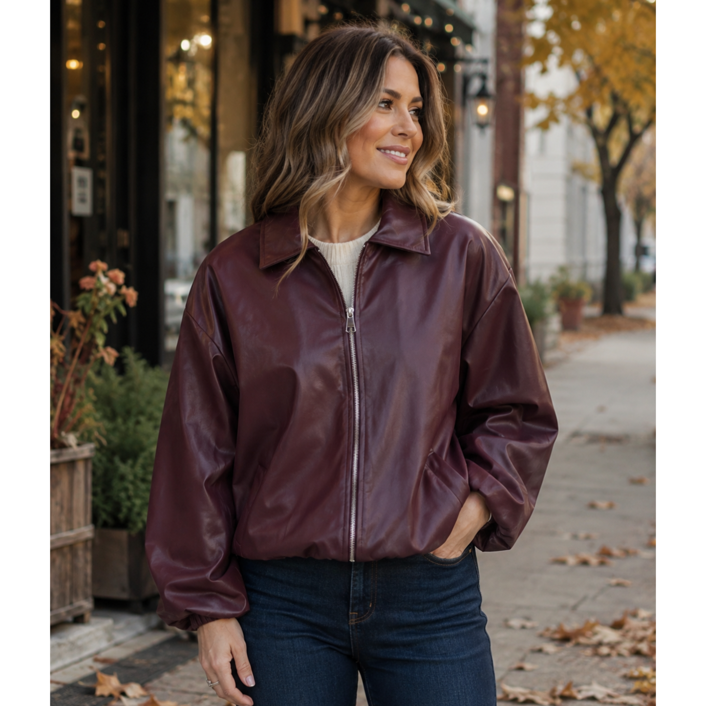 Burgandy Faux Leather Zip Jacket (8-16)