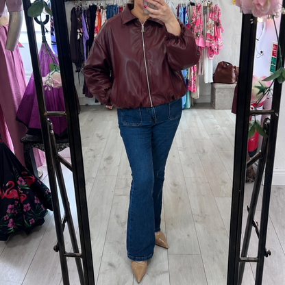 Burgandy Faux Leather Zip Jacket (8-16)