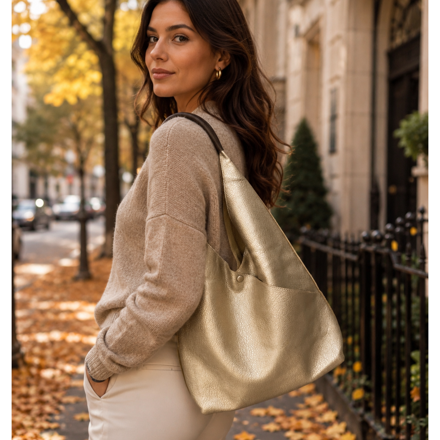 Gold Metallic Soft Leatherette Shoulder Bag