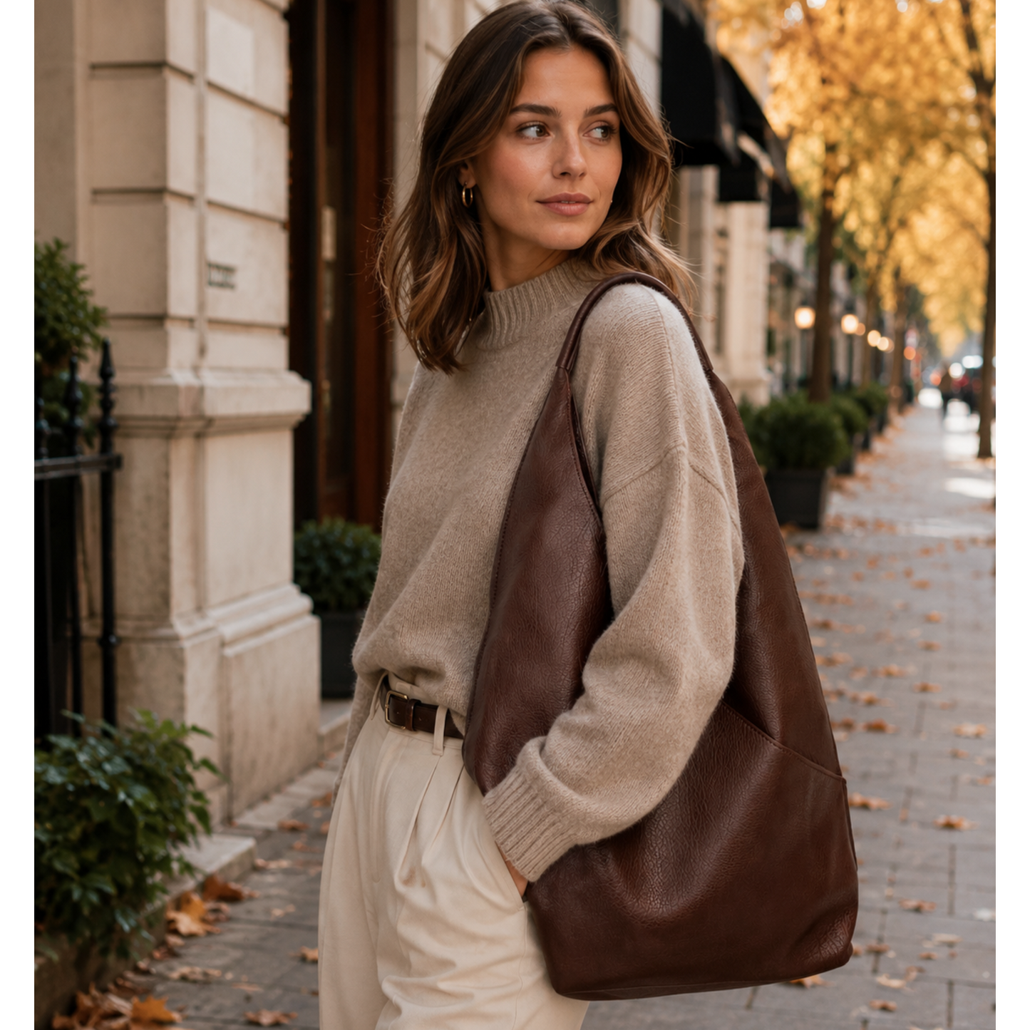 Chocolate Brown Soft Leatherette Shoulder Bag