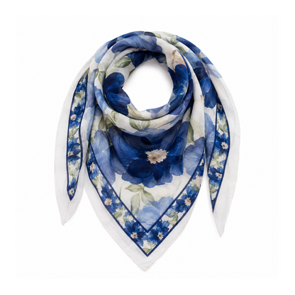 Floral Neck Scarf Blues & Off White