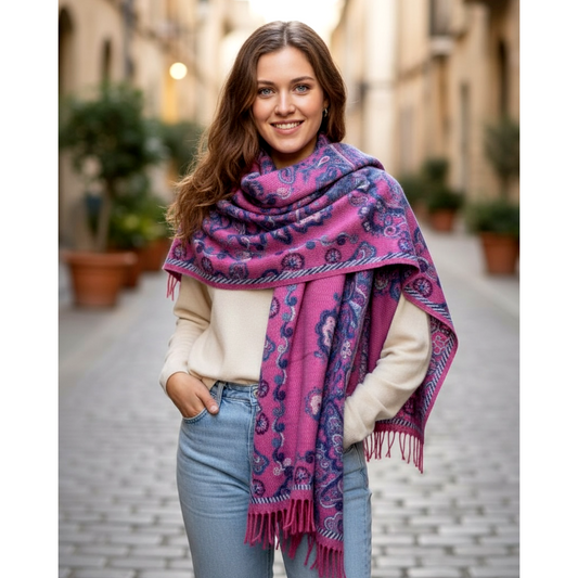 Paisley Pashmina Pink & Navy