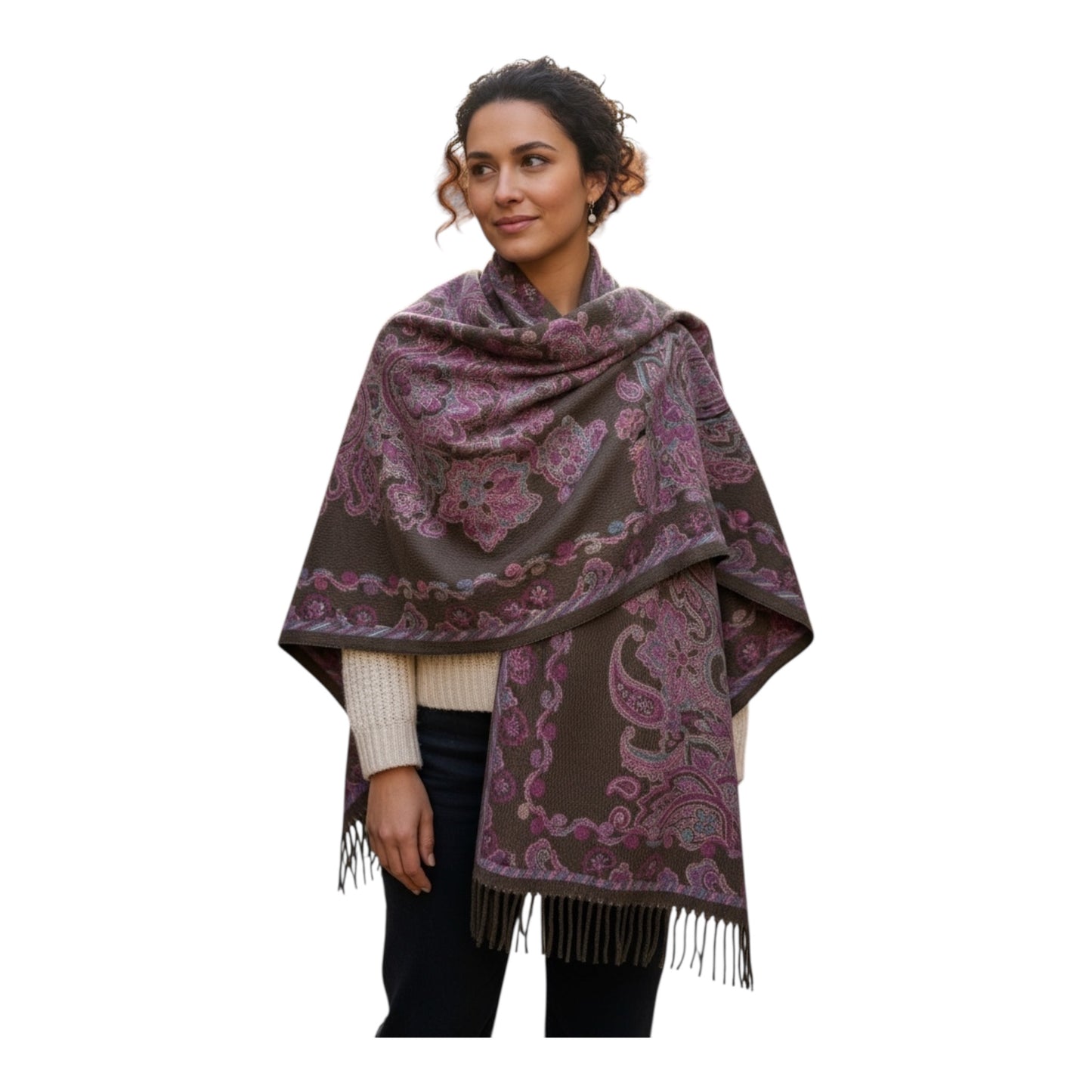 Paisley Pashmina Khaki & Pink