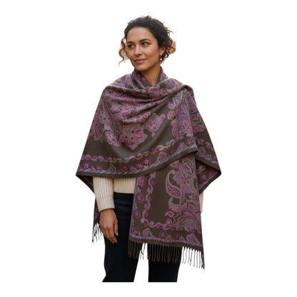 Paisley Pashmina Khaki & Pink