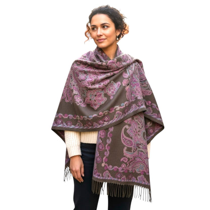 Paisley Pashmina Khaki & Pink