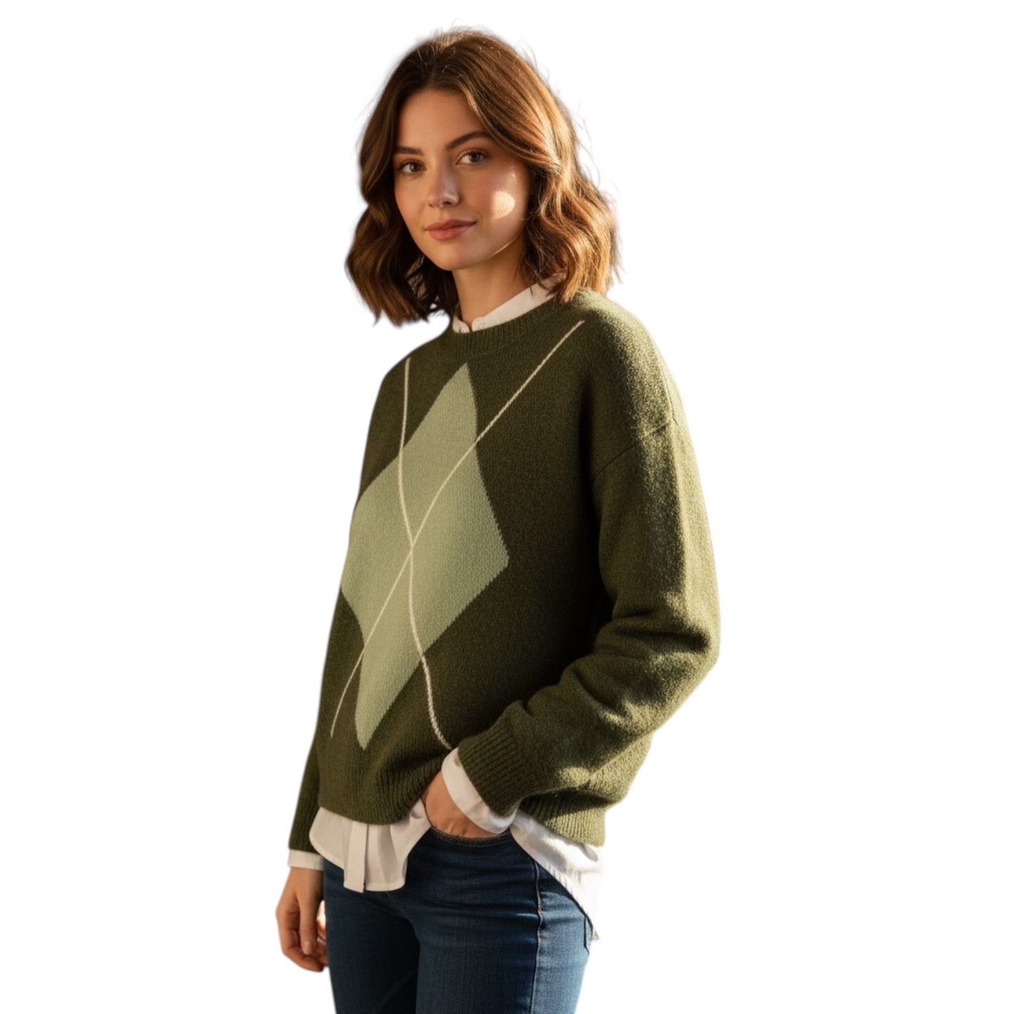 Rosie Khaki Green Diamond Design Jumper