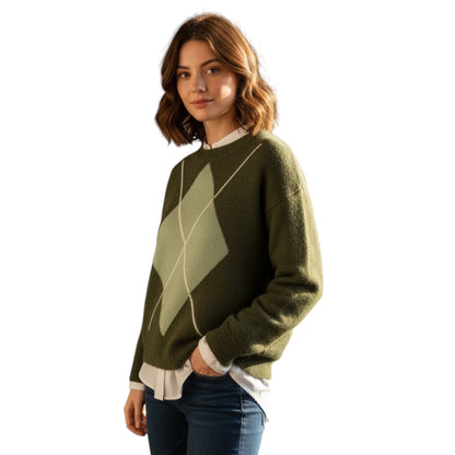 Rosie Khaki Green Diamond Design Jumper