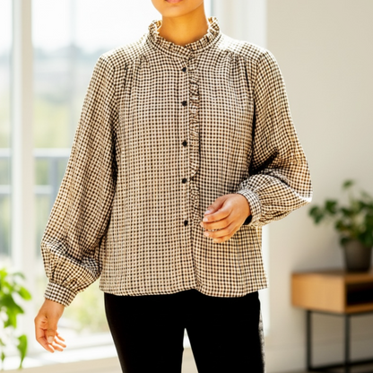 Becky Ruffled Collar Check Shirt